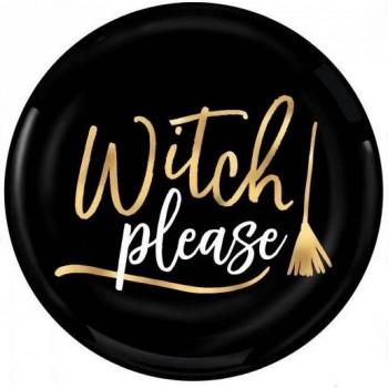 Gold‑Black Witch Coupe Plastic Plates – 4 Pack