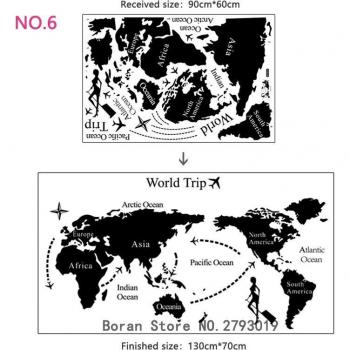 Decoración de pared mapa del mundo negra para dormitorios