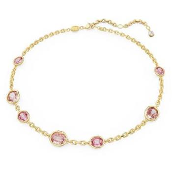 Collier Swarovski Imber or plaqué cristaux octogonaux roses ajustable 38-45 cm