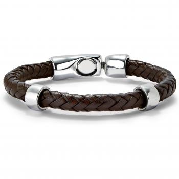 Natural Black Leather Bracelet with Sterling Silver Circles