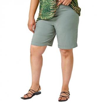 Khaki Viscose Petite Turned Hem Shorts
