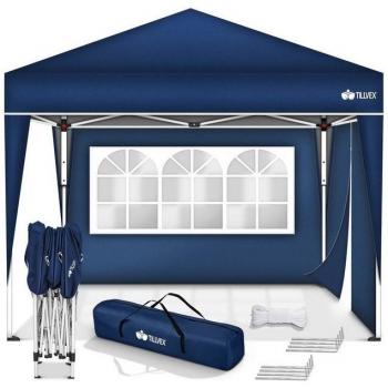 Tenda Outdoor Impermeabile Blu 3x3 m, Altezza Variabile, Protezione Solare