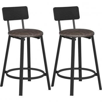 Set de 2 Taburetes de Bar, con respaldo y reposapiés, color marrón rústico, dimensiones 39x39x82 cm