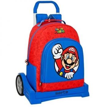 Mochila Escolar con Ruedas Super Mario Azul Rojo 32 x 42 x 15 cm