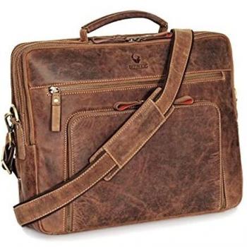 DONBOLSO Umhängetasche für Laptop 15,6 Zoll aus Leder