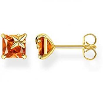 Thomas Sabo Ohrstecker mit orangenem Stein und Stern aus 925 Sterlingsilber vergoldet