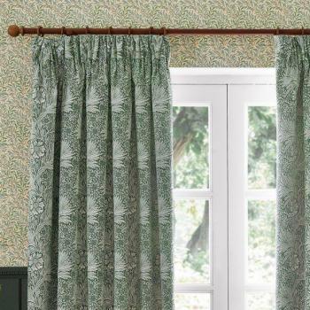 Morris & Co. Marigold Jacquard Green Pencil Pleat Curtain Set – 229 × 229 cm