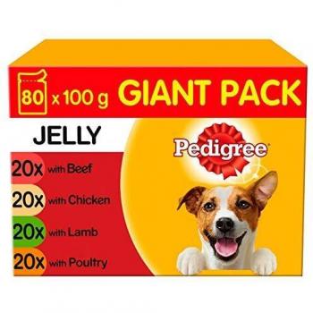 Pedigree Mega Pack Adult Dog Pouches Mixed Selection In Jelly, Chicken Flavor, 80x100g