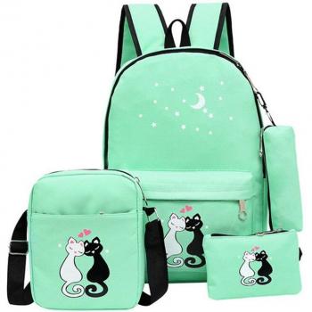 4pcs Cat Design School Backpack Set for Girls