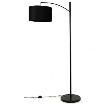 MiniSun Preto Black Metal Floor Lamp with Curve + Reni Grey Velvet Large Shade Black 44cm H X 22.5cm W X 89.5cm D