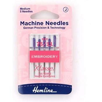 Hemline 75/11 Needle Set for Embroidery Machines (Rayon, Cotton, Polyester)