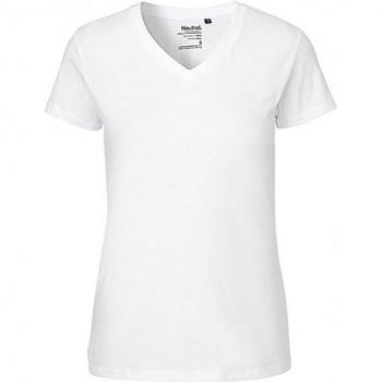 Weißes Bio-Damen‑T-Shirt mit V-Form, Größe S – neutral