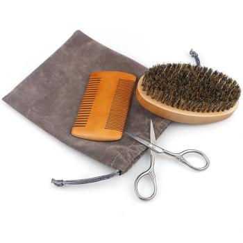 Boar Bristle Beard Brush and Styling Comb Set