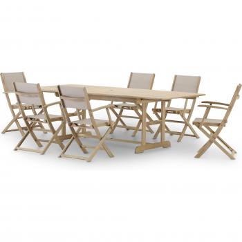 Table et Chaise Pack DEFORA – Dimensions 180/240 × 100 cm, Bois & Textile Beige
