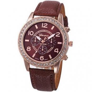 Ladies' Leather Band Watch with Crystals