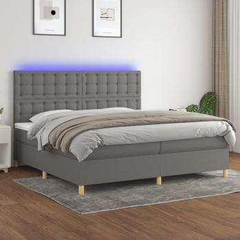 Letto box spring con Materasso e LED Grigio Scuro 200x200cm in Tessuto