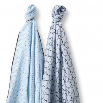 SwaddleDuo Collection, Modern Aesthetic, Gentle Pastel Blue, Twin Pack, Cotton Muslin & Flannel Combo