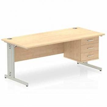 Impulse Bench 1800 X 800mm Straight Office Desk Maple Top Silver Cable Managed L