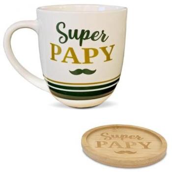 Élégance Café Papy : Coffret Tasse Grande + Sous-Tasse en Bambou
