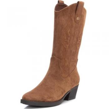 Botas Cowboy de Mujer XTI 143393 Marrón con Tacón Ancho y Cremallera Lateral
