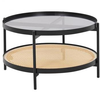 Mesa de Centro de Vidrio Templado Negro con Estructura de Metal Reno