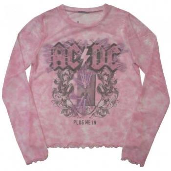 AC/DC Ladies’ Plug Me In Mesh Long Sleeve Crop Top – XL Pink