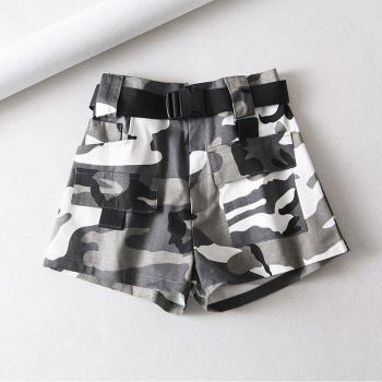 Pantalones Cortos Biker Estilo Callejero Camuflaje Alta Cintura Mujer Algodón Coreano