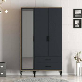 Penderie Dpierin – Meuble de chambre 3 portes, 120x201h48 cm, Noyer & Anthracite