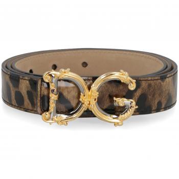 Dolce & Gabbana Women's Animal Print Leather Belt with DG Buckle 90 CM Leopard Design
