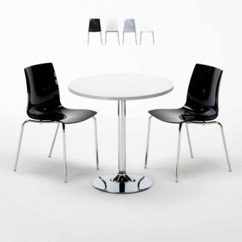 Set intérieur bar Café Lollipop Silver – Table ronde blanche 70x70 cm + 2 chaises colorées