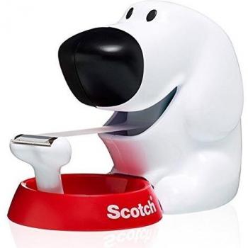 Dog‑Style Scotch Tape Dispenser + 1 Roll of Magic Tape – 19 mm × 7.5 m – White