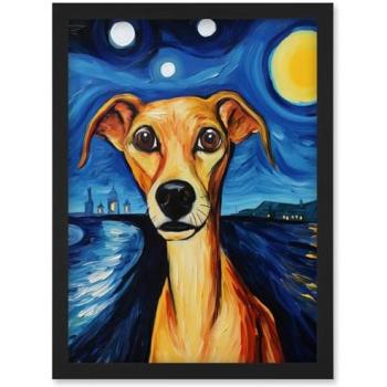 Canine Twilight by Van Gogh – Blue, Brown, Yellow Nightscape – Wall Art A4