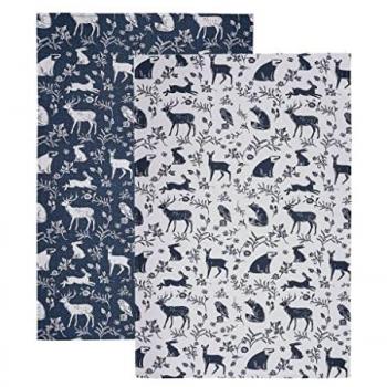 Navy Blue Forest Friends 100% Cotton Tea Towel Set (2 Pack)