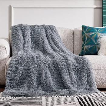 Grey Plush Throw for Bed and Sofa