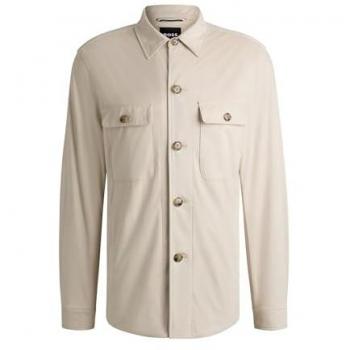 BOSS Herren Overshirt – Black, einfarbige Beige-Jersey, XL (54)
