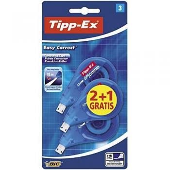 Tipp-Ex Easy Correct, Cinta Correctora con Closificación Lateral para ver lo que Corriges, 12 m x 4.2 mm, Caja de 2+1