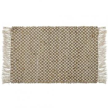 Hand Woven Jute and Cotton Runner Rug Beige Fringe 50 x 80 cm Boho Rustic