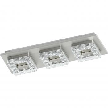 Eglo Fradelo Integrated LED 3 Light Triple Square Flush Ceiling Light Chrome, Crystal