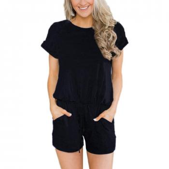 Caracilia Damen Sommerkleid-Overall Short Sleeves, gestreifter Schnitt, Taschen