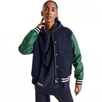Giacca Superdry Wool Varsity Baseball Verde Scuro / Blu Navy XS