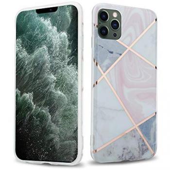 Coque iPhone 12 PRO MAX motif mosaïque Marbre Or Blanc Rose No. 9