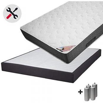 Pack lit complet ALTOBUY Bermudes (matelas 160x200 + sommier 2x20 lattes anthracite + pieds argent 15cm)