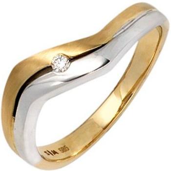Damen Ring 585 Gold (Gelb‑/Weiße Goldbicolor) – 60 mm – 1 Brillant-Diamant