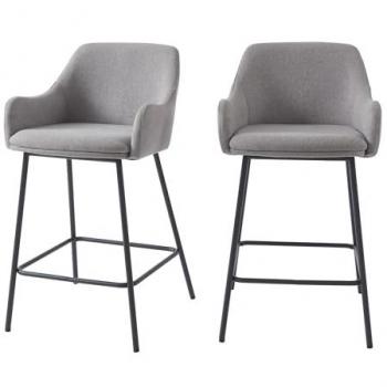 Duo de Tabourets Nils – Gris Tissu, Pieds Métal Noir