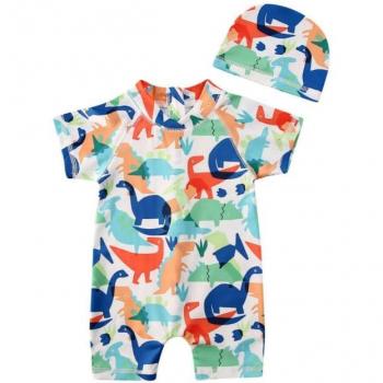Boys' One-Piece Dinosaur Rash Guard Swim Suit