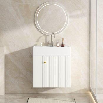Mobile Sospeso 55cm per Bagno – Anta Unica + Ripiano, Design Bianco
