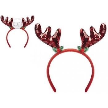 Holiday Red Sequin Antler Headwear for Christmas