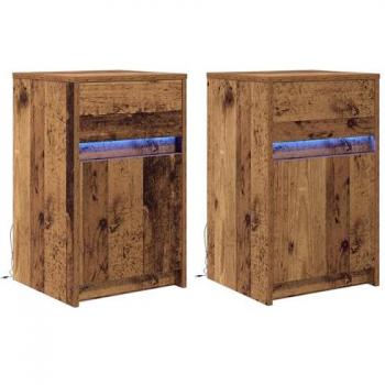 Boîte d’Arrangement Nuit LED – Armoire de Chevet en Bois Ancien – 38×34×61 cm