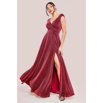 Lurex Wine Maxi Dress, Crossover Style – Goddiva Collection