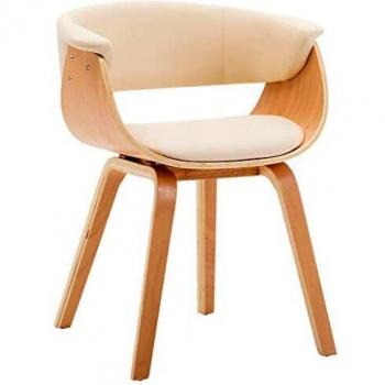 Silla de comedor de madera doblada y cuero sintético color crema